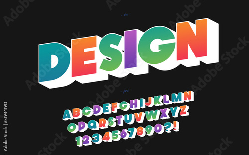 Design font 3d bold style for banner, infographics, motion graphic, party poster, kids book, t shirt, flyer, decoration, printing on fabric, industrial. Cool typeface. Trendy alphabet. Vector 10 eps