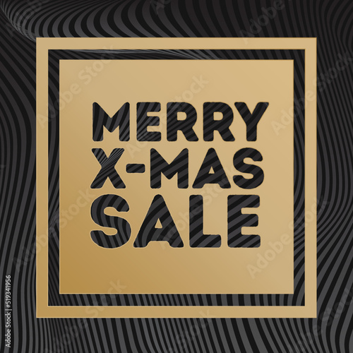 Merry x mas sale banner gold style on gradient line background black color for special offer, sale, promotion, black friday, advertisement, hot price and discount poster. Vector Illustration