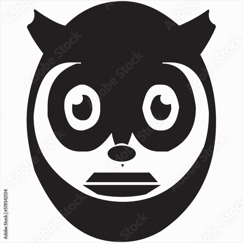 Vector, Image of owl face, black and white color, with transparent background

