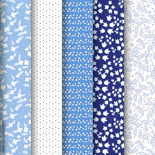 Flower, polka dot seamless pattern backgrounds set