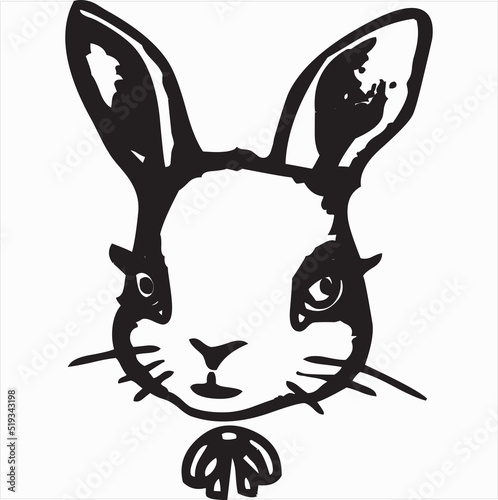 Vector, Image of rabbit head icon, black and white color, transparent background

