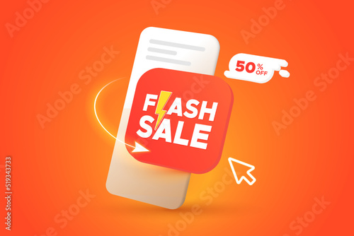 Flash Sale. Banner for online sales and web design. Application screen with a label on a bright background. Vector illustration for the offer.