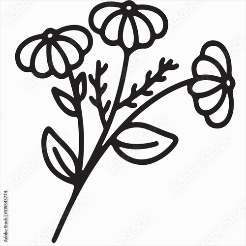 Vector, Image of rose flower icon, black and white color, transparent background

