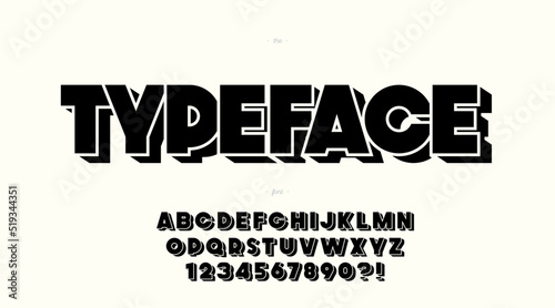 Vector typeface 3d bold style for banner, infographics, motion graphic, party poster, book, music, t shirt, flyer, decoration, printing, industrial. Cool font. Trendy alphabet. 10 eps