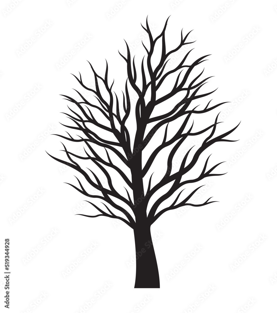 Black naked Tree. Vector outline Illustration. Black naked Tree. Vector outline Illustration.