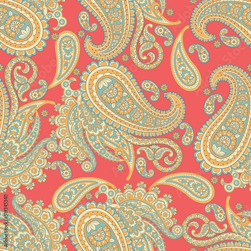 Paisley Floral oriental ethnic Pattern. Vector Seamless Ornamental Indian fabric patterns.