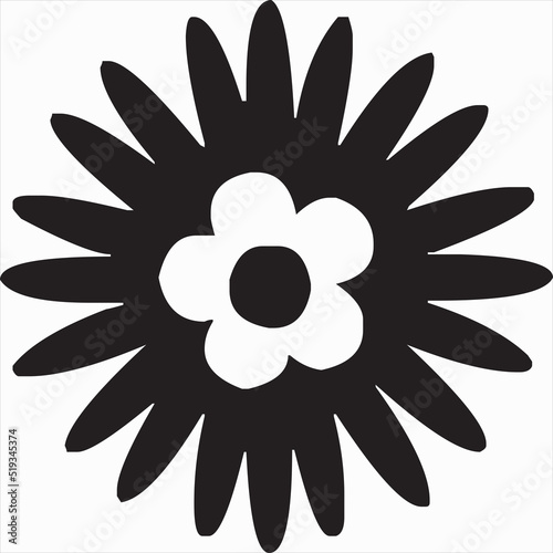Vector, Image of sunflower icon, black and white color, transparent background


