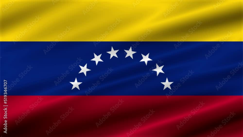Texture background with a waving flag of Venezuela on a fabric. Flag video for design and advertising. 3D-Illustration. 3D-rendering Texture background with a waving flag of Venezuela on a fabric. Flag video for design and advertising. 3D-Illustration. 3D-rendering