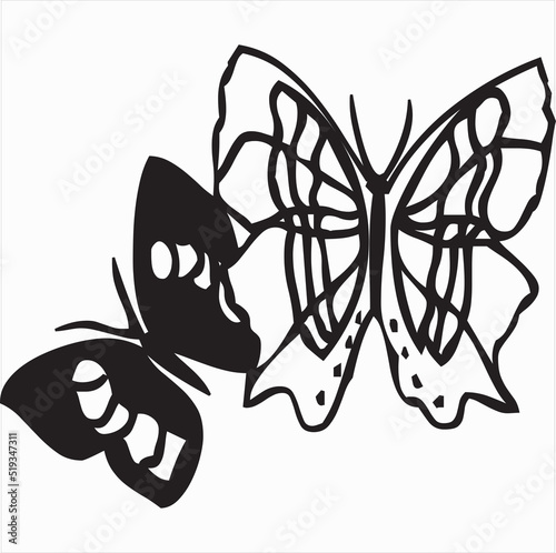 Vector, Image of two butterfly icon, black and white color, transparent background

