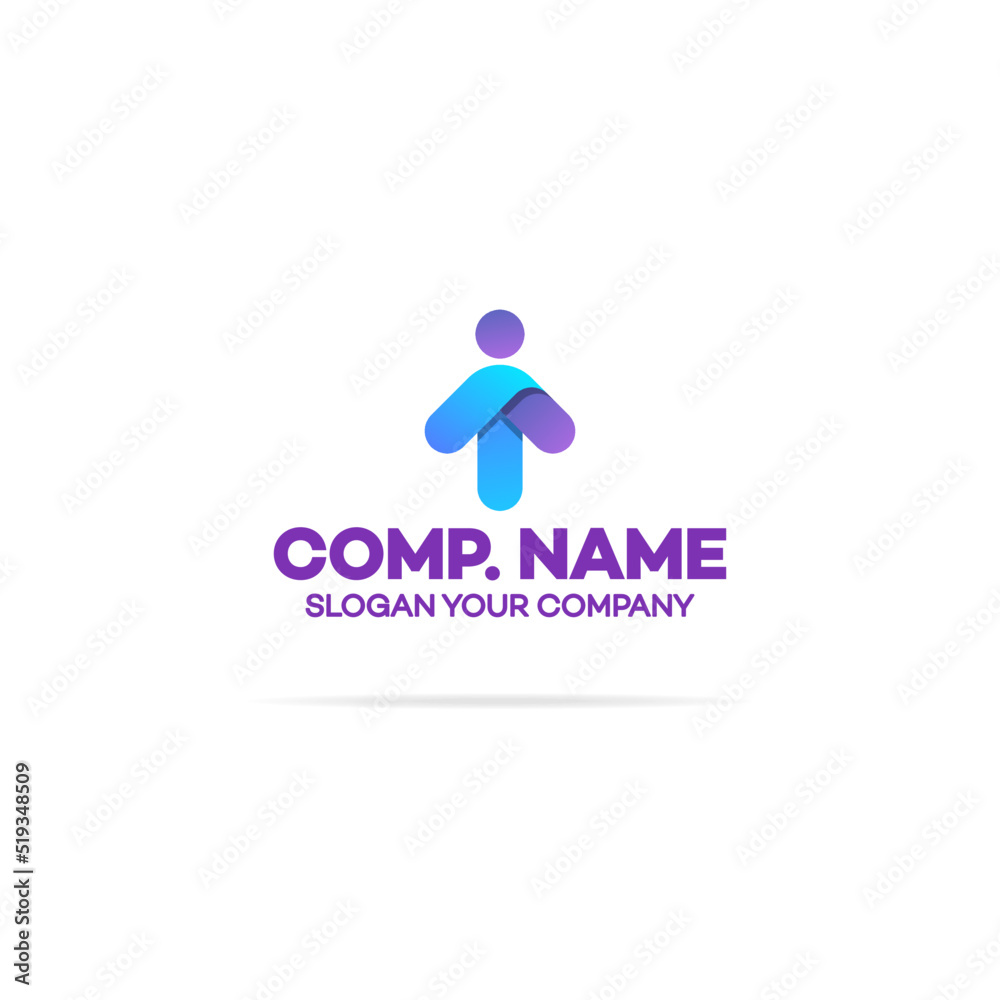 Progress man logo consisting as arrow up for growing success business company identity isolated on white background. Modern glossy growth symbol. Vector Illustration Progress man logo consisting as arrow up for growing success business company identity isolated on white background. Modern glossy growth symbol. Vector Illustration