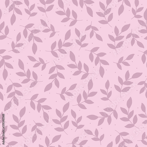 Simple vintage pattern. dark pink plants ,leaves and dots. pink background. Fashionable print for textiles and wallpaper.