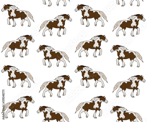 Vector seamless pattern of hand drawn doodle sketch colored gypsy horse isolated on white background