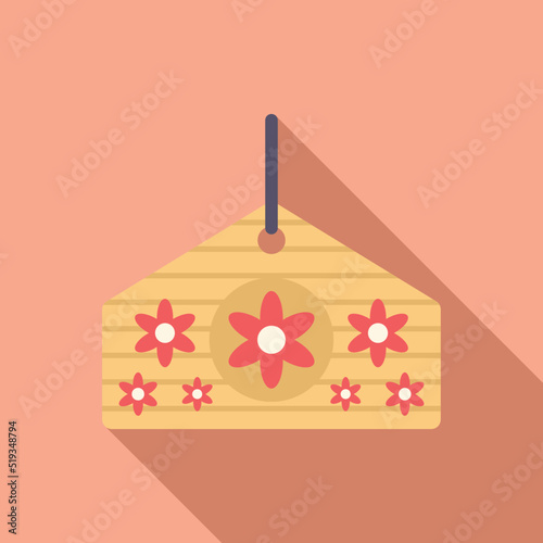 Wood lucky charm icon flat vector. Japan neko