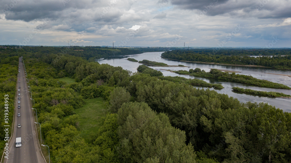 bird's-eye view of the river and the parallel road bird's-eye view of the river and the parallel road