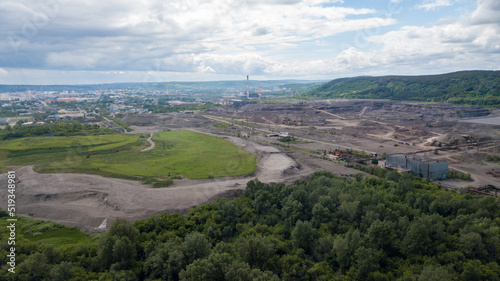 The production area among the green forest from a bird's-eye view