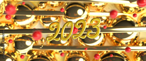 Narrow festive background on the theme of the new year 2023. Bright blurred banner