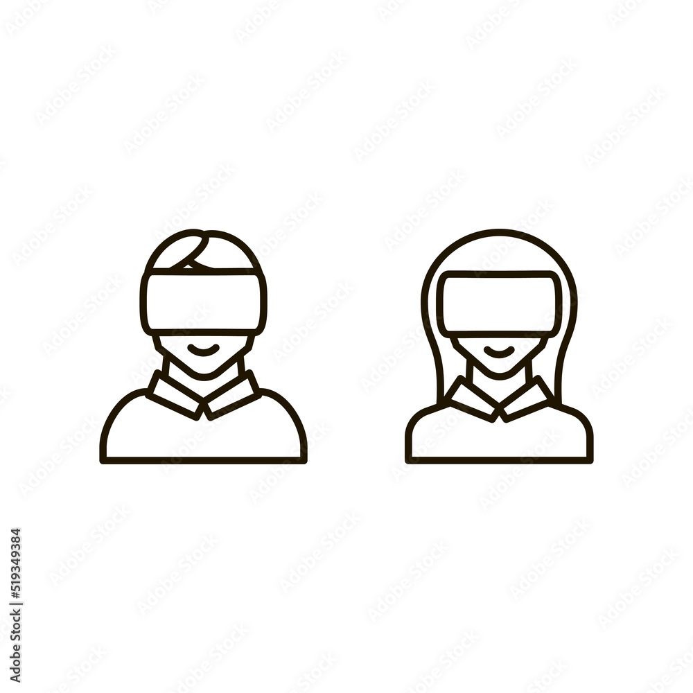 Set of icons boy and girl with virtual reality helmet thin line style isolated on white background. Vector illustration Set of icons boy and girl with virtual reality helmet thin line style isolated on white background. Vector illustration