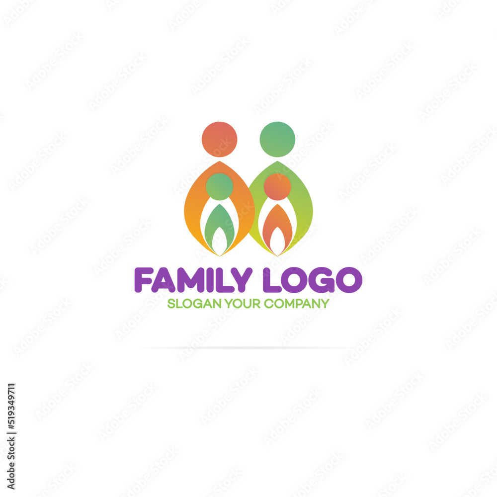 Family logo consisting of in simple figures mom, dad and children modern color style used for family medicine practice, people logo, team, group, friendship. Vector Illustration Family logo consisting of in simple figures mom, dad and children modern color style used for family medicine practice, people logo, team, group, friendship. Vector Illustration