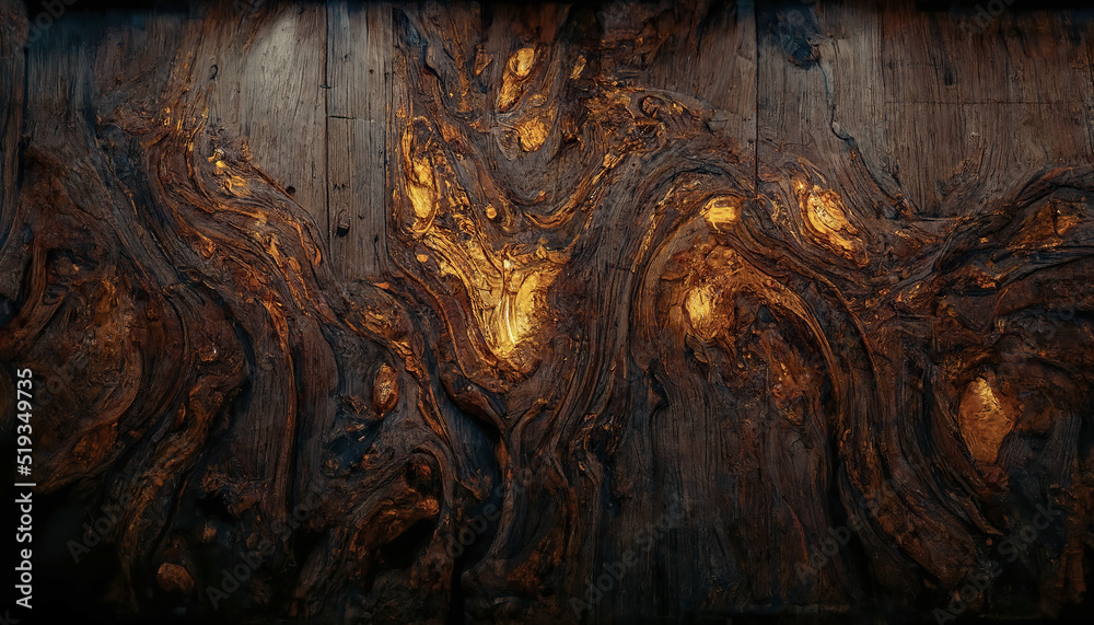 Background of old wood with epoxy resin in blue. wooden table top with blue epoxy, old boards, wood patterns, old dark wood background. 3D illustration. - obrazy, fototapety, plakaty 
