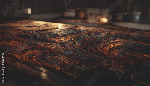 Fototapeta Naklejka Na Ścianę i Meble -  Background of old wood with epoxy resin in blue. wooden table top with blue epoxy, old boards, wood patterns, old dark wood background. 3D illustration.