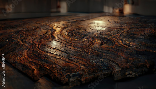 Fototapeta Naklejka Na Ścianę i Meble -  Background of old wood with epoxy resin in blue. wooden table top with blue epoxy, old boards, wood patterns, old dark wood background. 3D illustration.