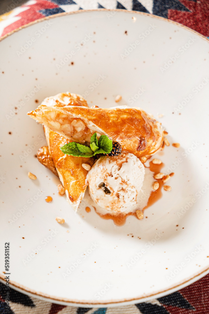 strudel with apple and ice cream strudel with apple and ice cream