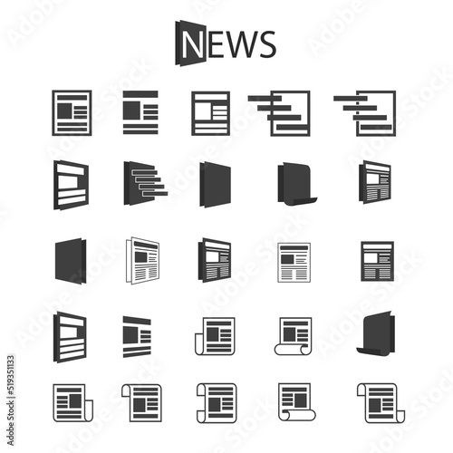 Newspaper black logo set isolated on white background. Vector Illustration