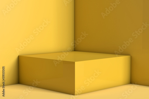 3d rendering yellow pedestal display on vivid background with blank stand.