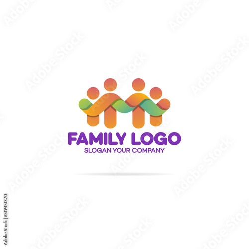 Family logo consisting of in simple figures dad, mom and two children used for family medicine practice, people logo, team, group, friendship. Vector Illustration © Vladimir Ivankin