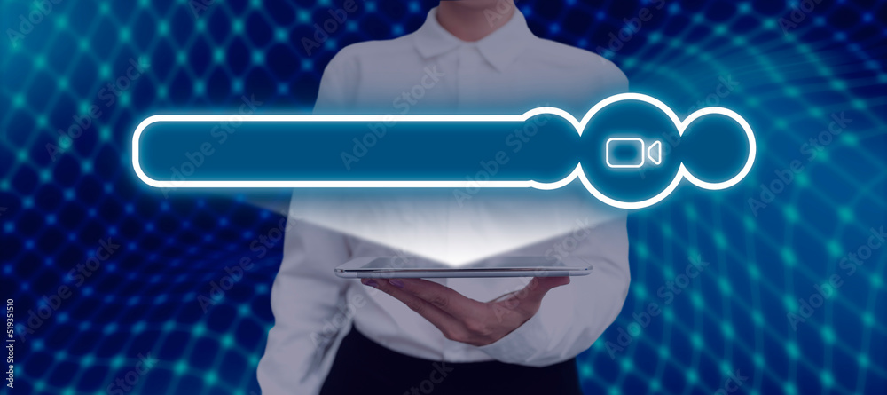 Popping Tablet Businesswoman Holding Tablet With Search Bar With New Ideas Popping Out ...
