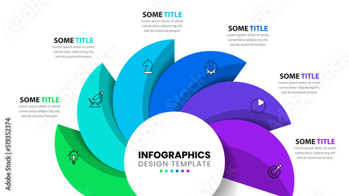 Infographic template. Circle with six colored steps and icons