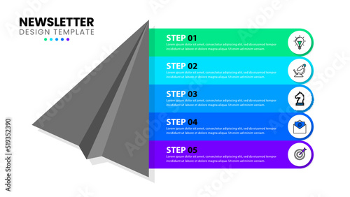 Infographic template. Newsletter concept with five steps