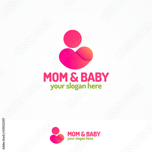 Mom and baby logo set with silhouette mother and child color flat modern style for use medicine center, pregnancy yoga, family company and etc. Vector Illustration