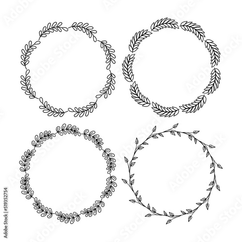 Abstract floral round hand drawn frames collection