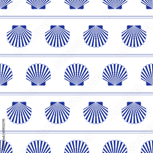 Blue seashell marine seamless pattern