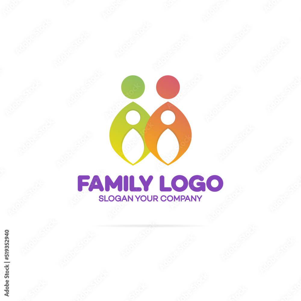 Family logo consisting of simple figures dad, mom and two children used for family medicine practice, friendship, people, team, group logo. Vector Illustration
