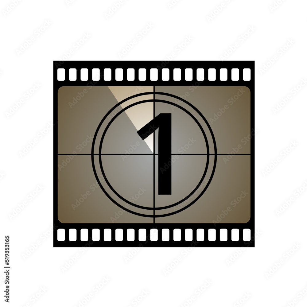 Cinema, movie countdown retro illustration. Vector illustration in a flat style, 1 seconds.