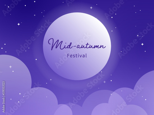 Background of mid-autumn festival with moon, stars and cloud.