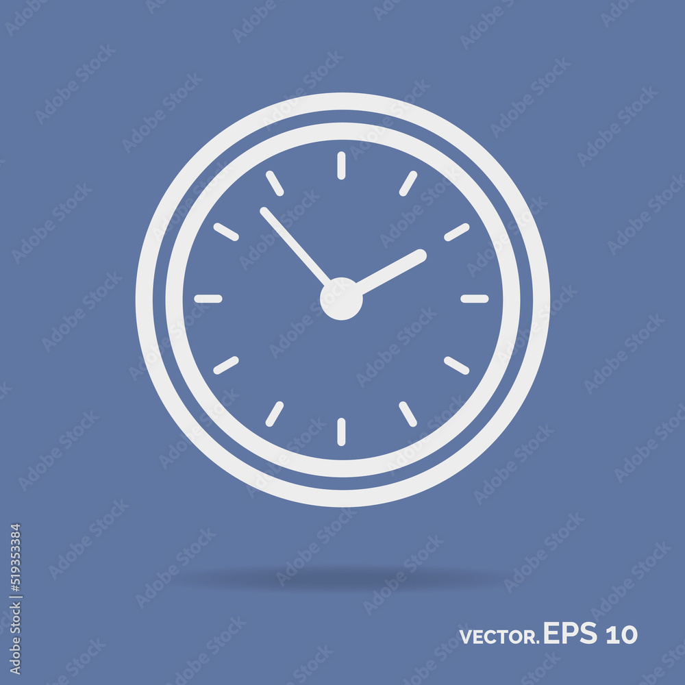 Clock outline icon white color isolated on cyan background. Vector Illustration Clock outline icon white color isolated on cyan background. Vector Illustration