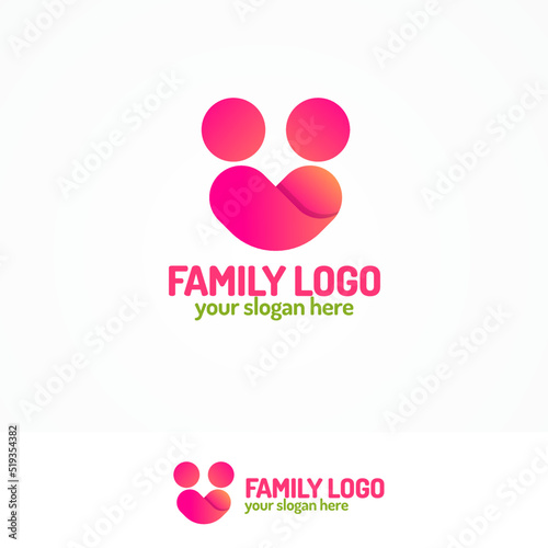 Family logo consisting of simple figures two people and heart used for family medicine practice, friendship, people, team, group logo. Vector Illustration