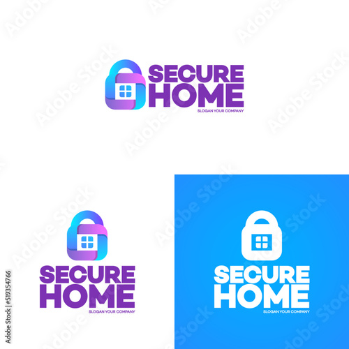 Secure home logo set on background used for corporate identity smart home control, care, storage house and security. Vector Illustration