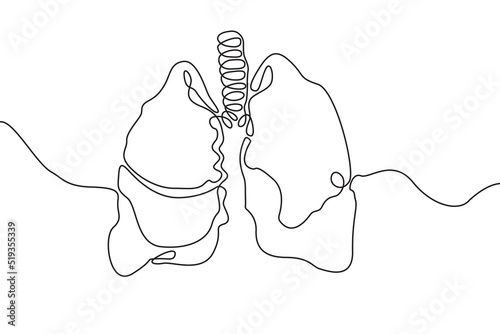 Lungs Hand drawn icon continuous line drawing. Human organs Creative abstract art background Trendy concept One single line design. Outline simple image black and white color Vector