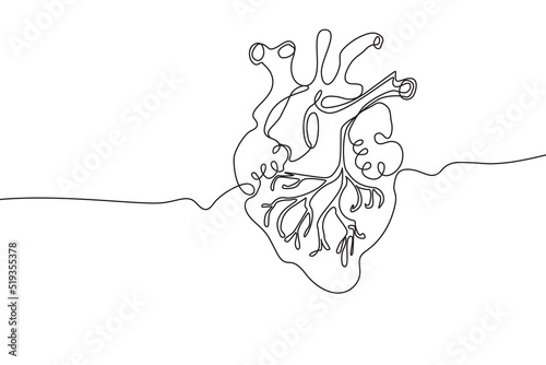 Heart Hand drawn icon continuous line drawing. Human organs Creative abstract art background Trendy concept One single line design. Outline simple image black and white color Vector