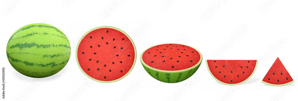 The watermelon set in various shapes 3d-rendering The watermelon set in various shapes 3d-rendering