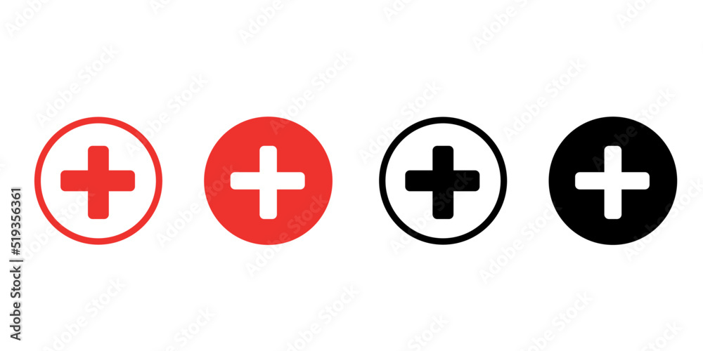 Medical cross in circles with different shapes and colors, vector illustration of the red cross, vectorized flat icons. Medical cross in circles with different shapes and colors, vector illustration of the red cross, vectorized flat icons.