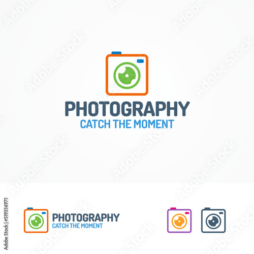 Photography logo set with photocamera color modern style for use photostudio, photoeducation, photoalbum, photoschool, photolaboratory, food photo, wedding etc. Vector Illustration
