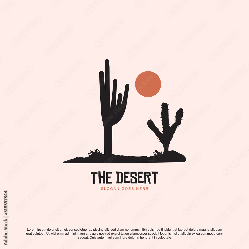 Fototapeta premium desert with two cactus logo illustration design template