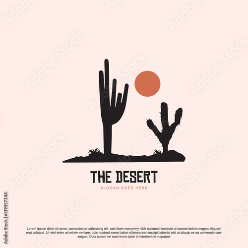 desert with two cactus logo illustration design template