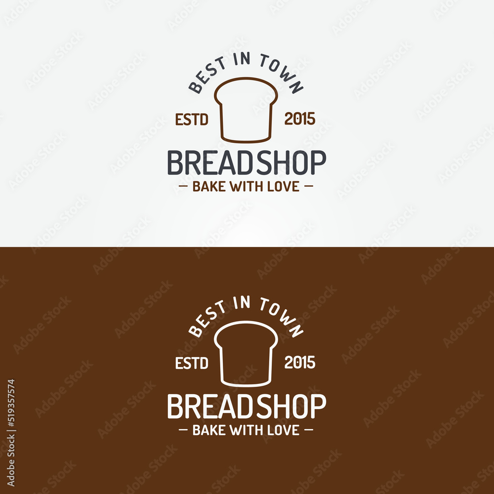 Bread shop logo set with bread line style and sign bake with love