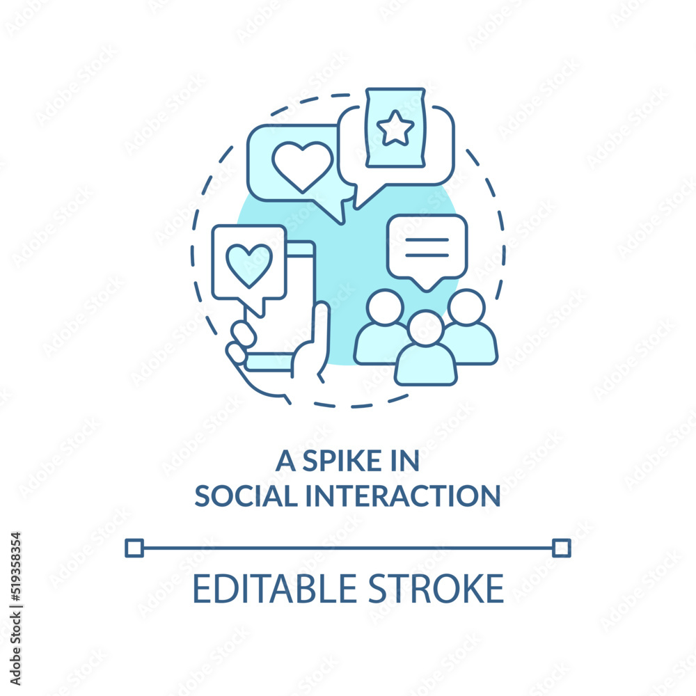 Spike in social interaction turquoise concept icon. Tracking customer engagement abstract idea thin line illustration. Isolated outline drawing. Editable stroke. Arial, Myriad Pro-Bold fonts used Spike in social interaction turquoise concept icon. Tracking customer engagement abstract idea thin line illustration. Isolated outline drawing. Editable stroke. Arial, Myriad Pro-Bold fonts used